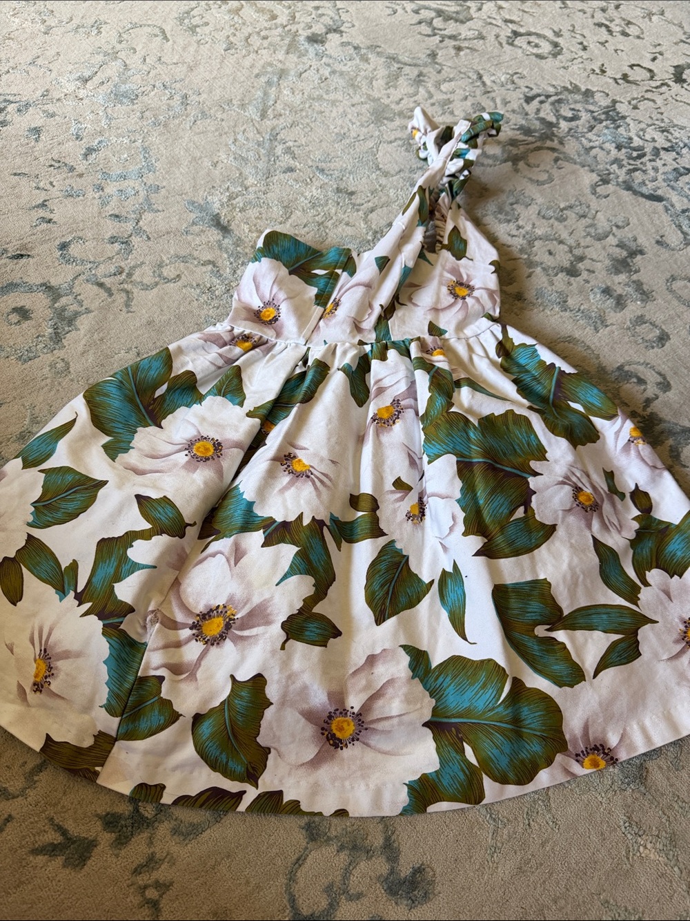 Backless Floral Sundress in White and Green made in USA.